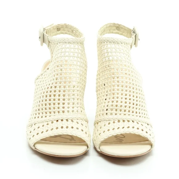 Sam Edelman Evie Basket Weave Heeled Leather Sandals Women 7 Off White/Brown - Picture 5 of 16